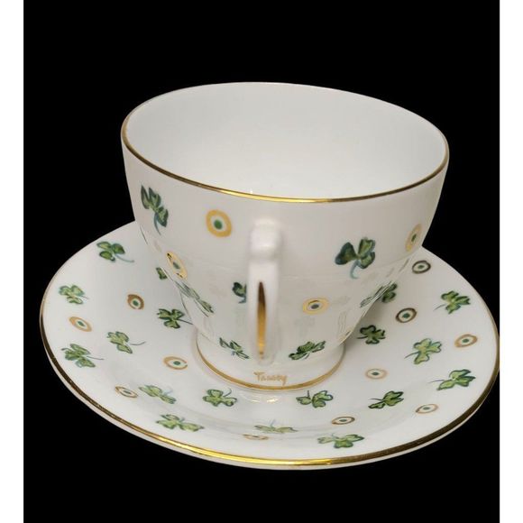 VTG Bartley Bone China Cup and Saucer Made in England SHAMROCK and GOLD DOT - Picture 2 of 11